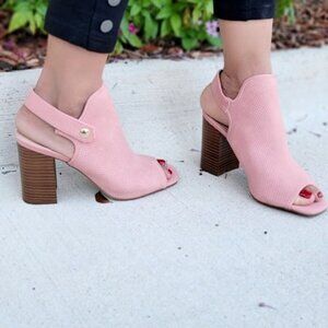 Women’s Blush Nubuck Block Heel Peep Toe Slingback Ankle Booties